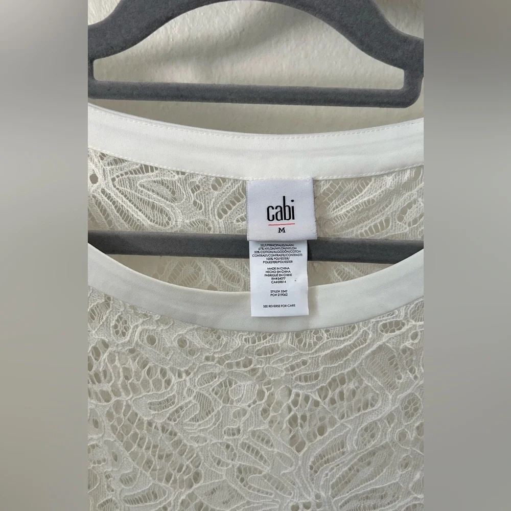 Cabi White Floral Lace Sheer Cap Sleeve Top Style 5342 Mens Medium - Picture 4 of 7